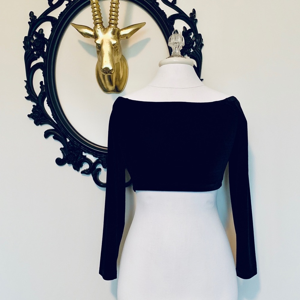 MINKPINK Black Velvet Long Sleeve Crop Top